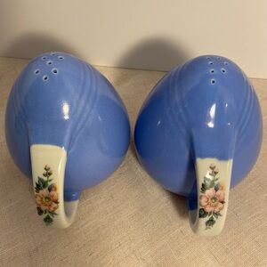 Hall Rose Parade Salt Pepper Shakers 1940s MCM blue pottery ceramic floral rose